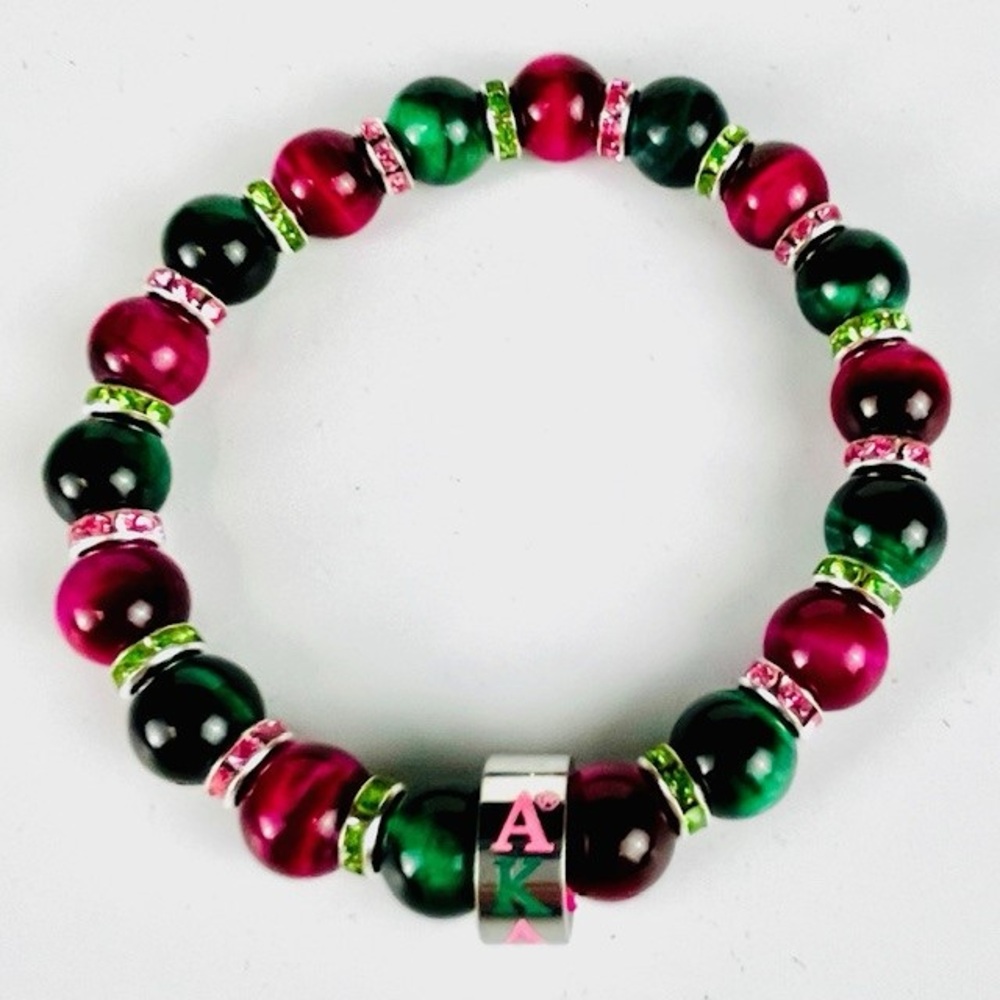 Alpha Kappa Alpha AKA Bling Swirled Natural Stone Bracelet